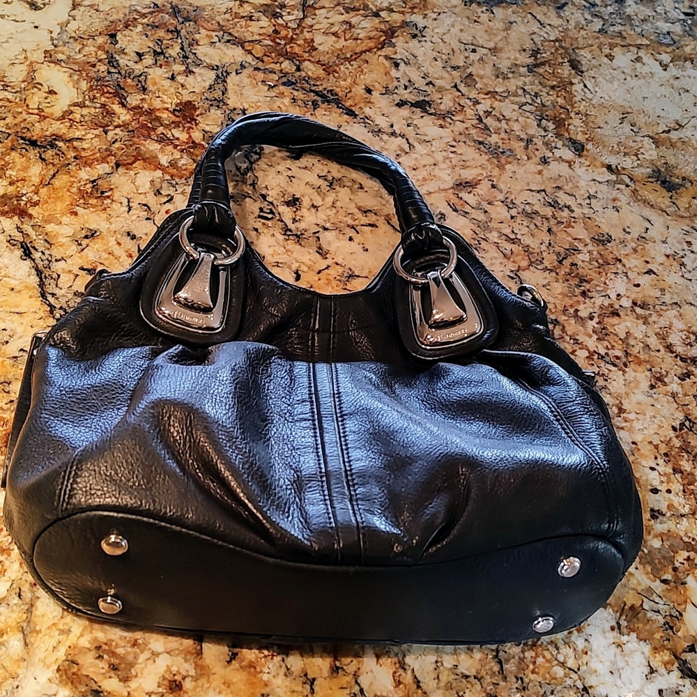 B.Makosky black leather satchel bag w silver hardware Very soft, pre-owned.